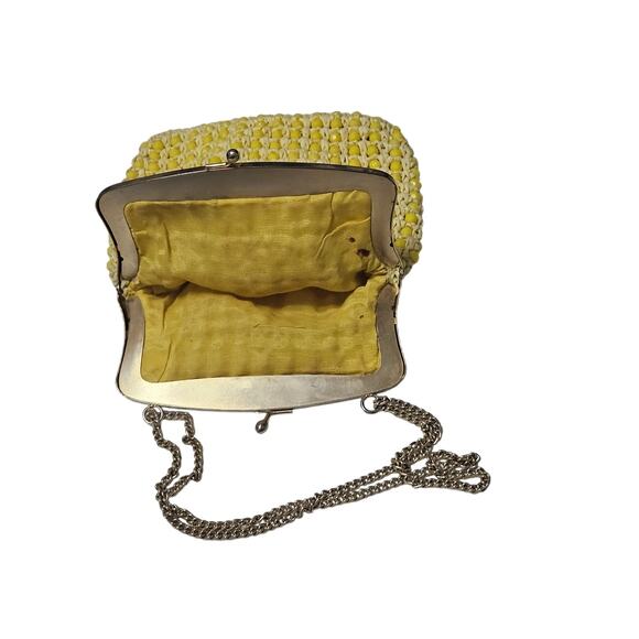 Vintage Retro Yellow Beaded Raffia Cross Body Chain Link Strap Bag Made in Italy - Picture 9 of 10